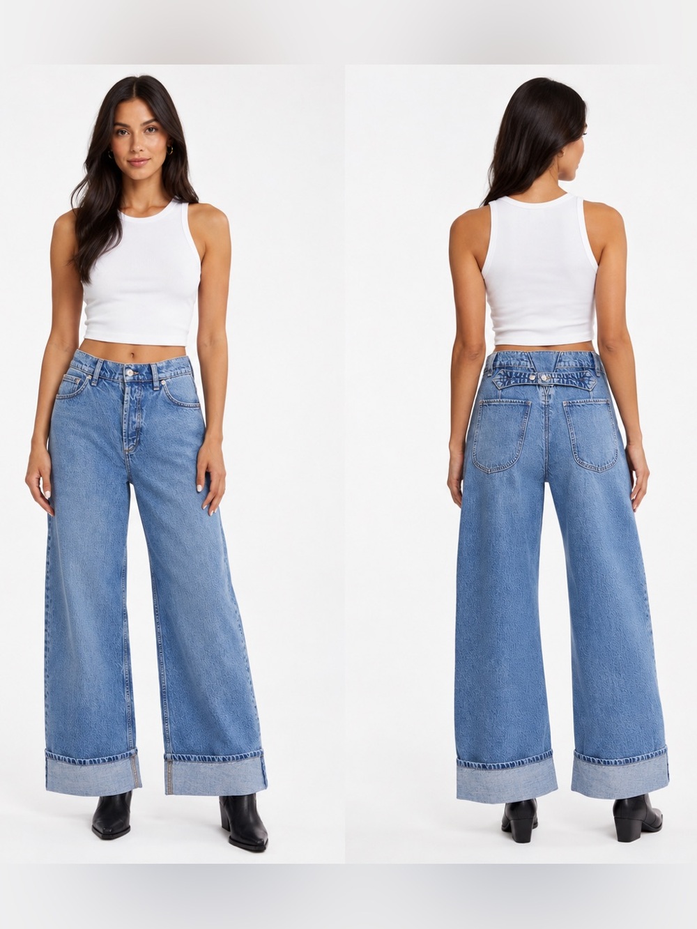 NWT Free People Alia Cuffed High Waist Wide Leg Jeans Sz 29